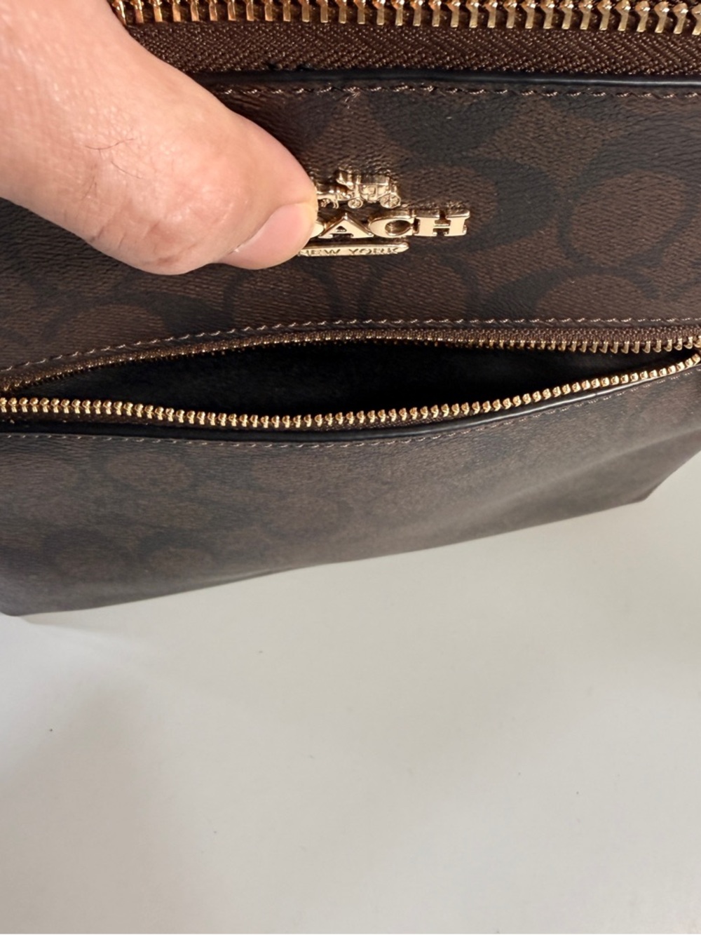 Coach Signature Rowan File Crossbody Shoulder Bag Brown Black Coated Canvas - Picture 7 of 12
